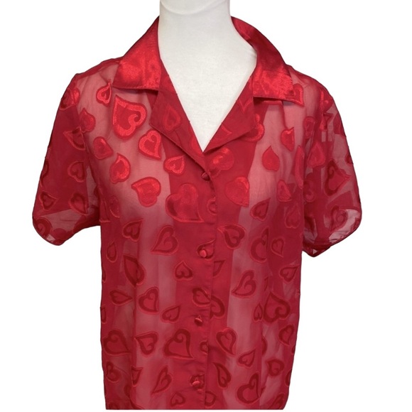 Sophia Red Hearts Sheer Robe Sleep Shirt - Picture 2 of 6